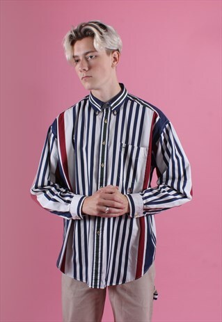 TOMMY HILFIGER RED, NAVY AND WHITE STRIPE SHIRT