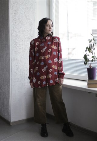 VINTAGE 90'S RED FLOWER PATTERNED SHIRT