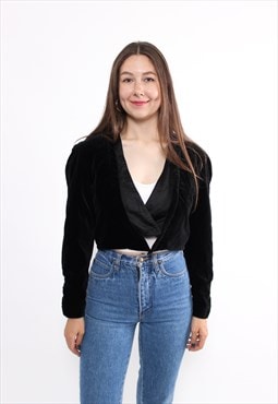 90s velvet crop suit jacket, vintage goth cropped blazer