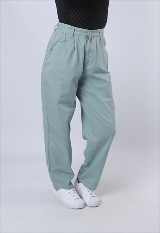 HIGH WAISTED DENIM JEANS TAPERED LEG VINTAGE UK 10 (9JAJ)