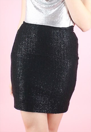 VINTAGE 90S SKIRT GLITTER Y2K BLACK PENCIL PARTY