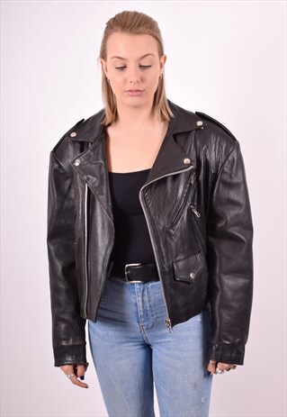 WOMENS VINTAGE LEATHER JACKET SMALL BLACK 90S