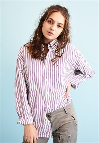 90'S RETRO TOMMY HILFIGER STRIPED OVERSIZED SHIRT TOP