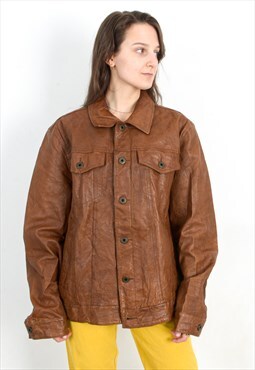 Vintage Levi's Women XL Leather Jacket Brown Blazer Coat