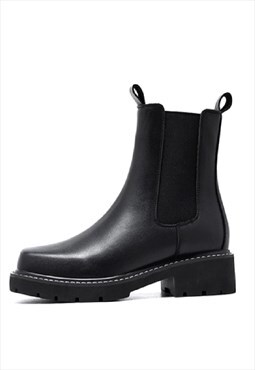 Square toe ankle boots high fashion platform shoes in black