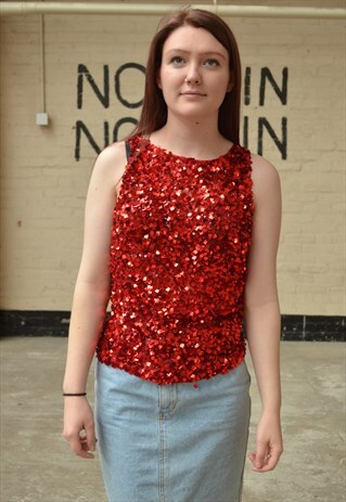 VINTAGE RED SEQUIN TOP