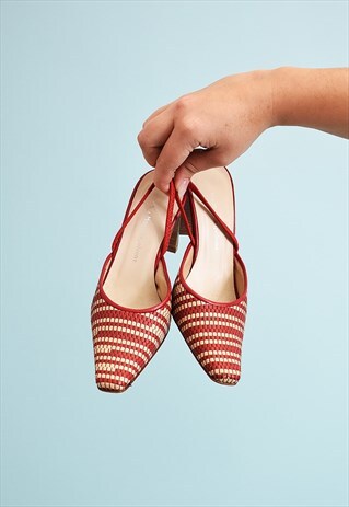 STUNNING 90'S RETRO FAUX LEATHER SLINGBACK PARTY PUMPS MULES