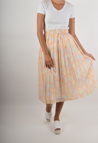 VINTAGE PLEATED MIDI SKIRT PASTEL COLORS SIZE M (924)