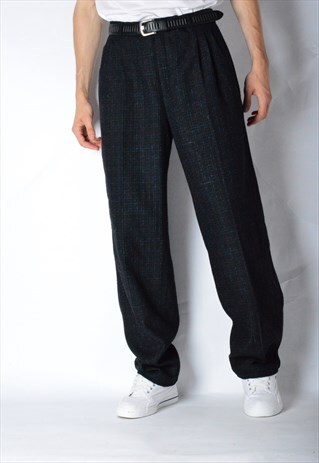 VINTAGE 80S BLACK COLOURFUL THREAD WOOL BLEND PANTS
