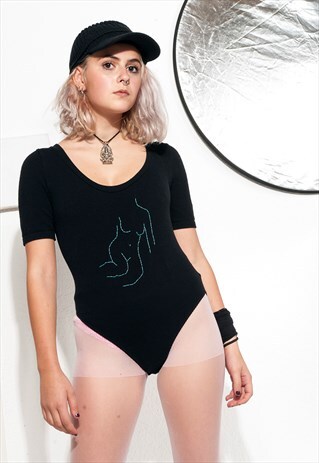 REWORKED BODYSUIT 90S VINTAGE FEMINIST NUDE EMBROIDERY BODY