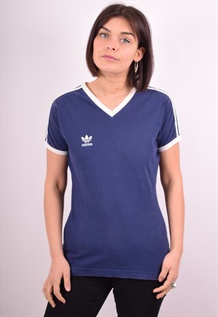 ADIDAS WOMENS VINTAGE T-SHIRT TOP MEDIUM BLUE 90S