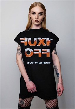 Flame print sleeveless t-shirt fire slogan tanktop rock vest