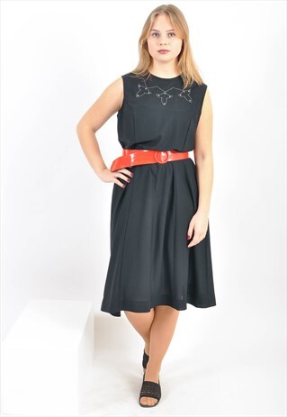 VINTAGE 90'S BLACK DRESS WITH GREEN BELT