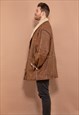 VINTAGE 80'S MEN SHEEPSKIN LEATHER COAT IN BROWN