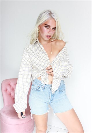 VINTAGE 90S CREAM SQUARE PRINT SHIRT