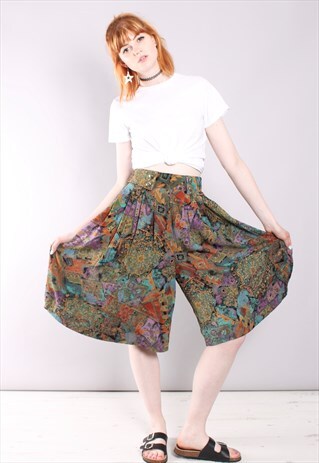 VINTAGE 80S CRAZY PATTERNED HIGH WAISTED CULOTTE SHORTS