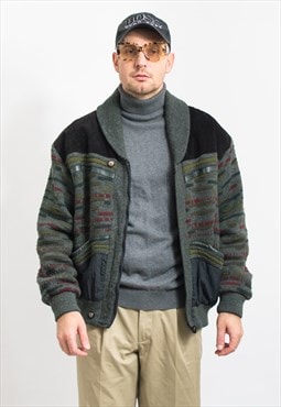 Vintage wool and leather bomber jacket men L
