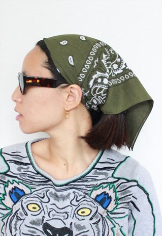 KHAKI ARMY GREEN PAISLEY PRINT BANDANA HEADSCARF