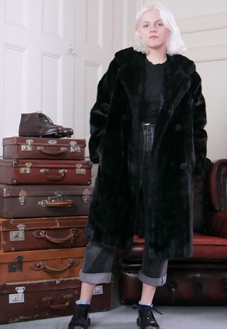 VINTAGE FAUX FUR COAT IN BLACK