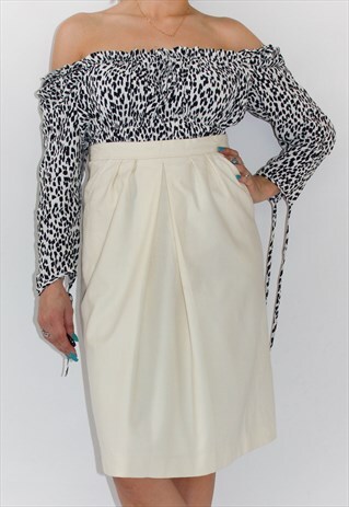 VINTAGE WOOL BEIGE MIDI SKIRT