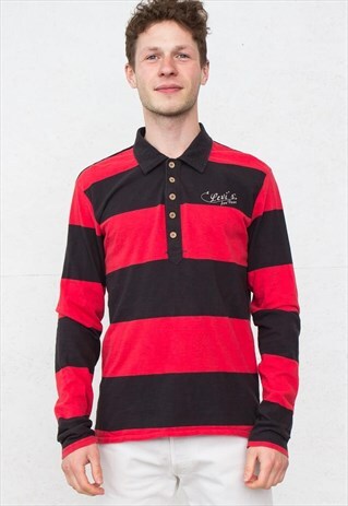 VINTAGE BLACK RED LEVI'S LONG SLEEVE POLO SHIRT