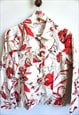 VINTAGE DENIM JACKET LIGHT FLORAL FLOWERS RED TOP