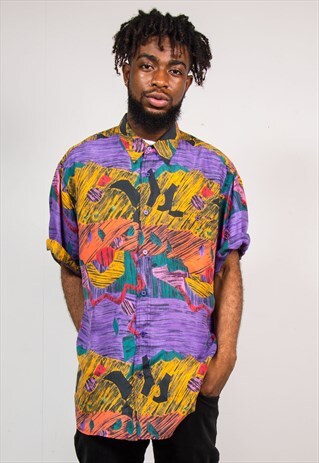 90'S VINTAGE FRESH PRINCE COLOUR BLOCK SILK SHIRT