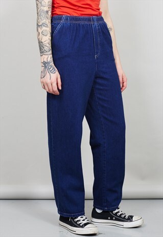 VINTAGE 90'S WIDE LEG INDIGO BLUE DENIM JOGGERS