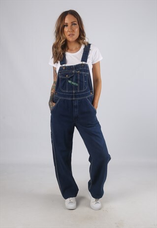 VINTAGE DENIM DUNGAREES KEY WIDE LEG UK 10 SMALL (H2A)