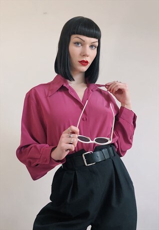 90S VINTAGE FUCHSIA PINK LONG SLEEVE BLOUSE SHIRT