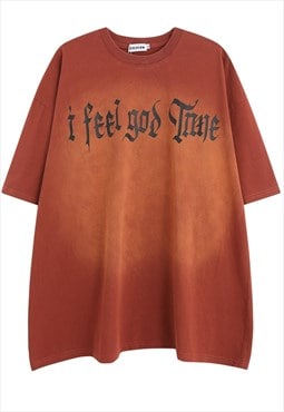 Gradient print t-shirt tye-die tee grunge god slogan top