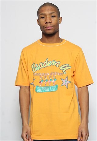 VINTAGE AMERICAN SYSTEM SPELL OUT LOGO T-SHIRT ORANGE