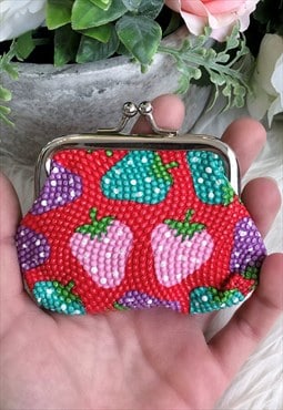 Red Textured Strawberry Coin Purse