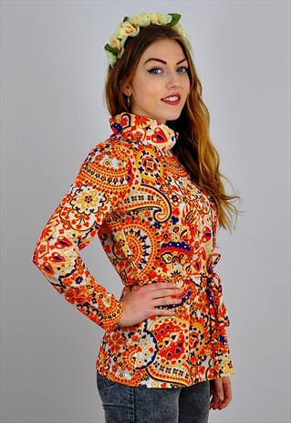 VINTAGE 1970S PSYCHADELIC HIPPY FESTIVAL BOHO TOP
