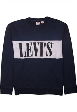 Vintage 90's Levi's Sweatshirt Spellout Crew Neck Navy Blue