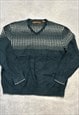 VINTAGE KNITTED JUMPER ABSTRACT PATTERNED GRANDAD SWEATER