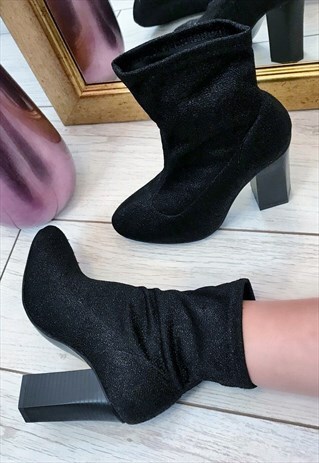 BLACK GLITTER LUREX ANKLE BOOTS