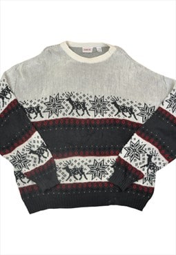 Vintage Knitwear Sweater Retro Pattern White/Navy XL