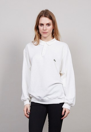 VINTAGE CLASSIC OVERSIZED WHITE LACOSTE POLO SWEATER 3443