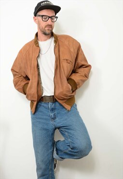 Vintage 90s Leather Jacket Bomber Brown Size M