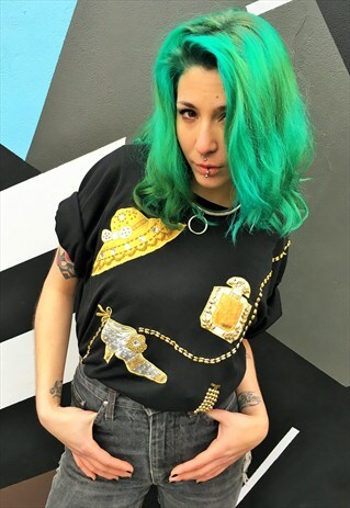 VINTAGE BLACK AND GOLD EMBELLISHED TSHIRT