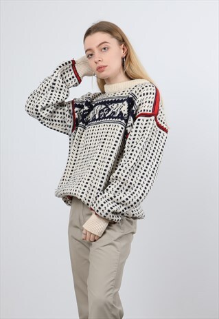 VINTAGE XL BEIGE KNITTED SWEATSHIRT