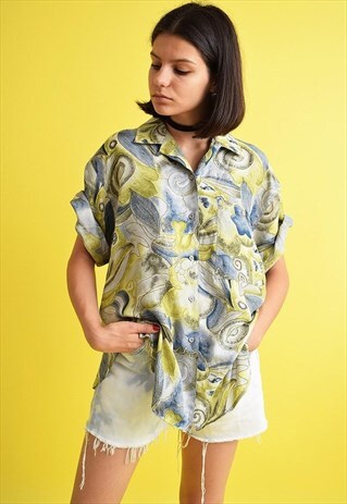 90'S RETRO MOD ABSTRACT FLORAL PATTERN OVERSIZED SHIRT