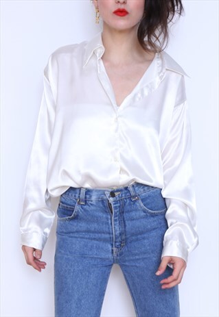 VINTAGE 90S WHITE SATIN BLOUSE SHIRT