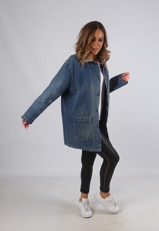 VINTAGE DENIM JACKET OVERSIZED LONGLINE UK 14 LARGE (HDG)