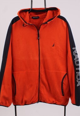 Vintage Men's Nautica Fleece Orange Full Zip Hoodie