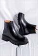 GRUNGE CHUNKY BOOTS EDGY SQUARE TOE PLATFORM SHOES IN BLACK