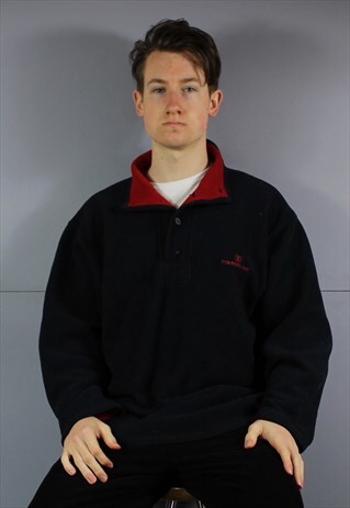 VINTAGE TIMBERLAND FLEECE BUTTON UP SWEATSHIRT IN NAVY BLUE