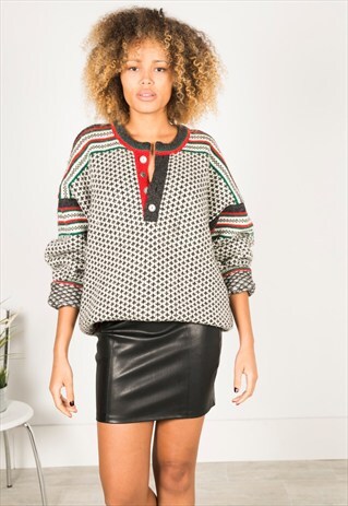VINTAGE 80'S PRINTED KNIT JUMPER / S0446
