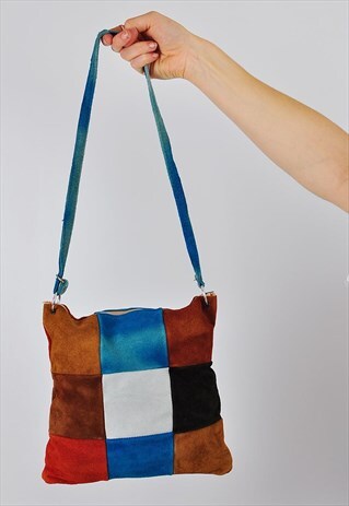 VINTAGE 1970'S SUEDE PATCHWORK SHOULDER BAG